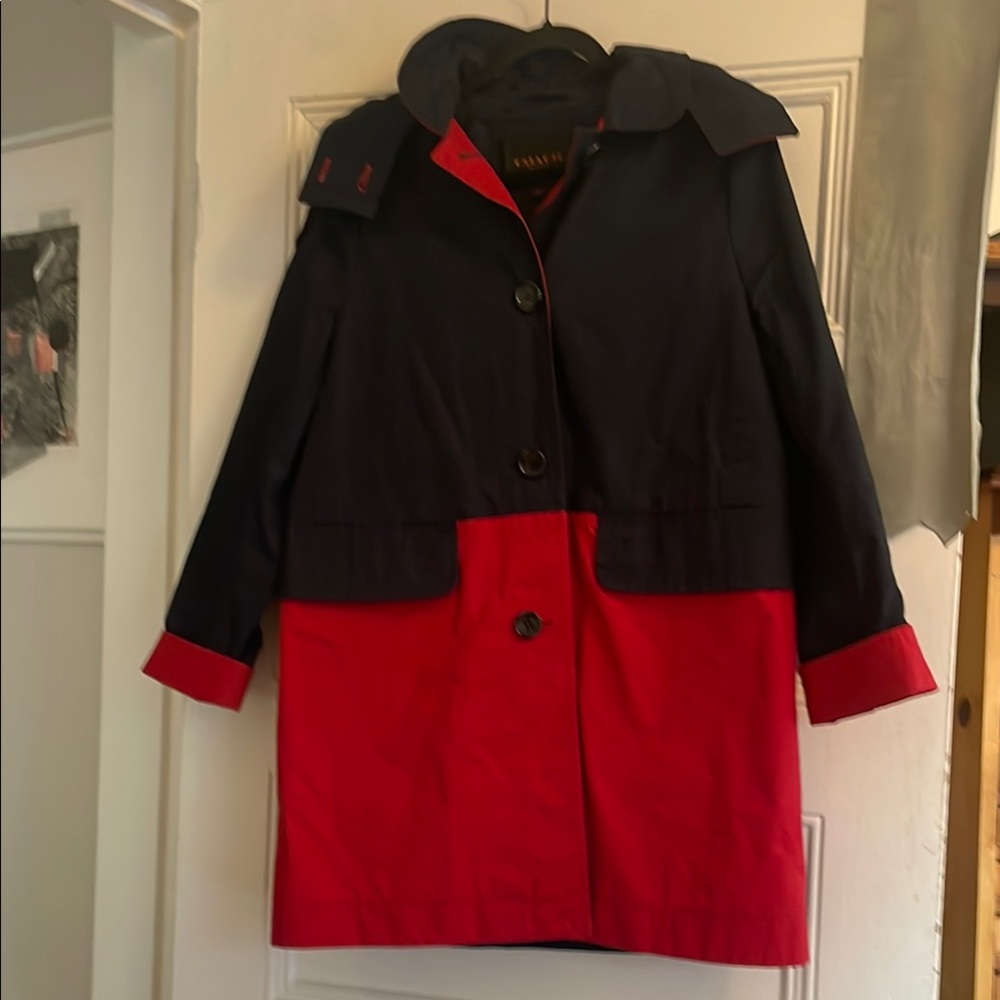 Coach Red and Navy Color block Trench Coat